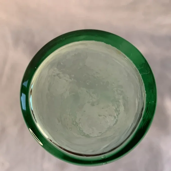 Ice Green Glass Bud Vase Etched with Grapes Hourglass Shape 9.5” tall - Picture 3 of 5